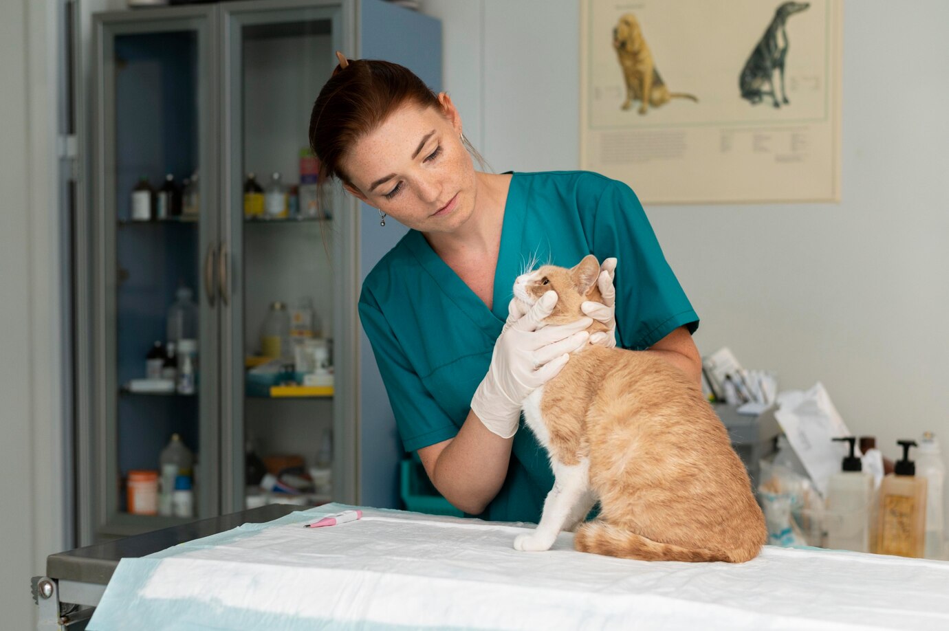 dermatologia-veterinaria-pelayos-presa Una veterinaria realiza un examen físico a un gato