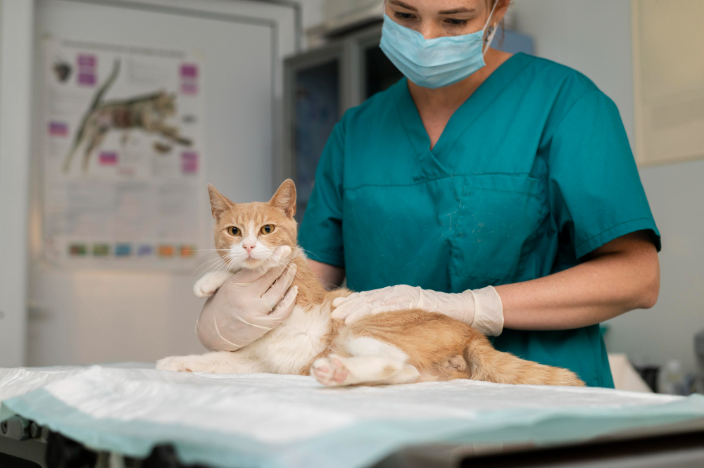 Veterinaria palma el abdomen a un gato